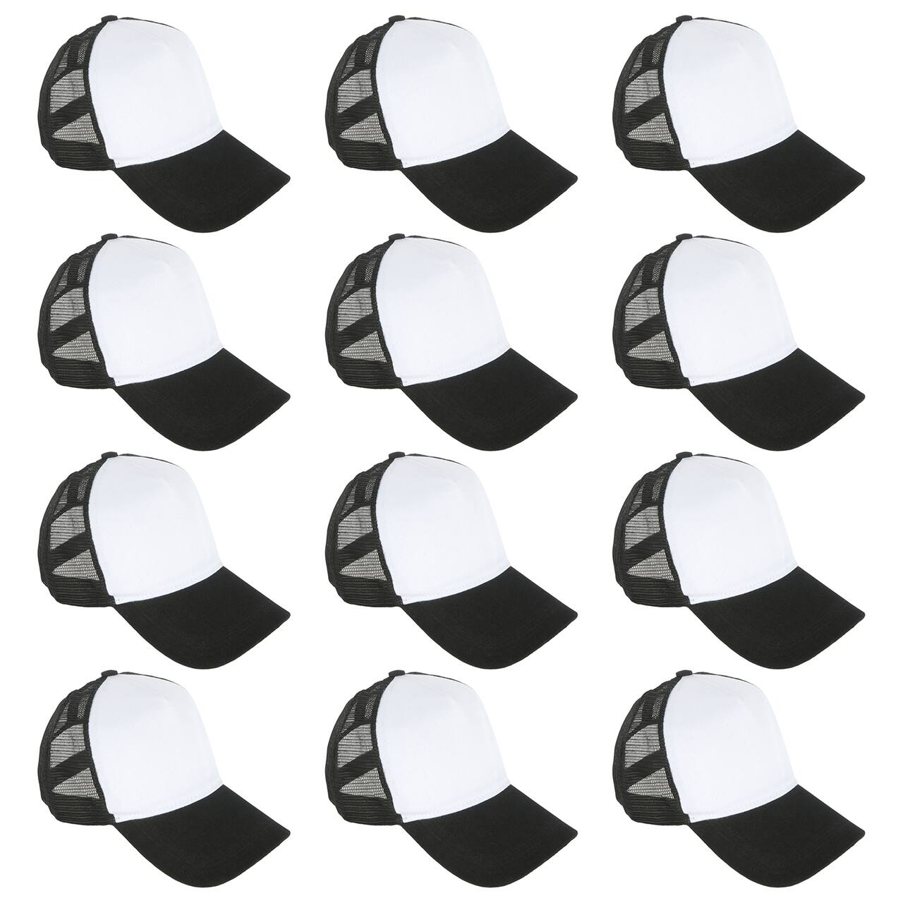 12 Pack: Black & White Sublimation Trucker Cap by Make Market®